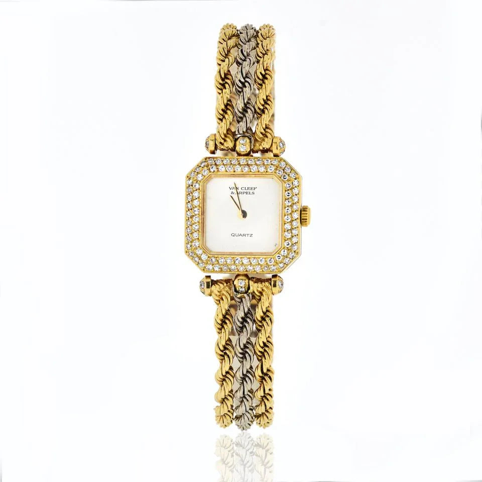 Van Cleef & Arpels 18K Two Tone Square Case, Diamond Dial Vintage Women Watch - The Back Vault
