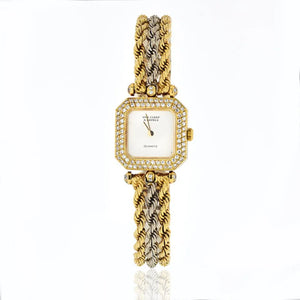 Van Cleef & Arpels 18K Two Tone Square Case, Diamond Dial Vintage Women Watch