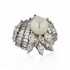 1950's Platinum Diamond Pearl Large Cluster 10.00 Carat Ring - The Back Vault