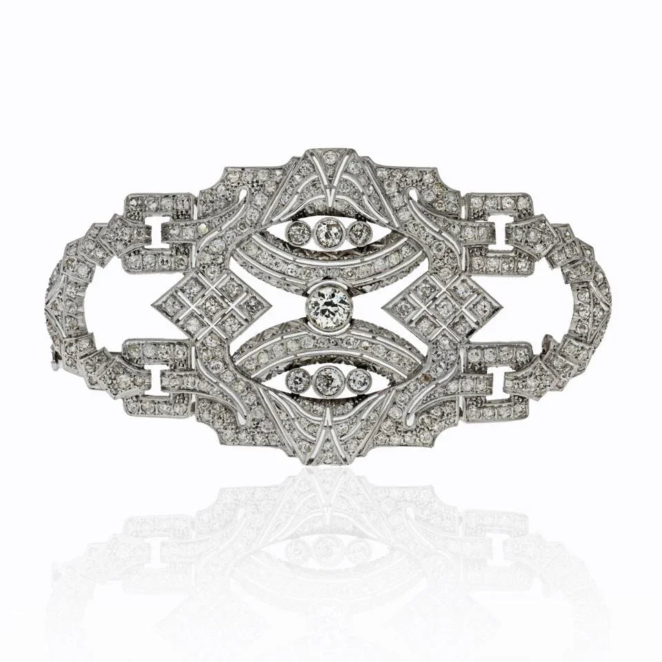 Art Deco Platinum Filigree 7.00cts Diamond Brooch - The Back Vault