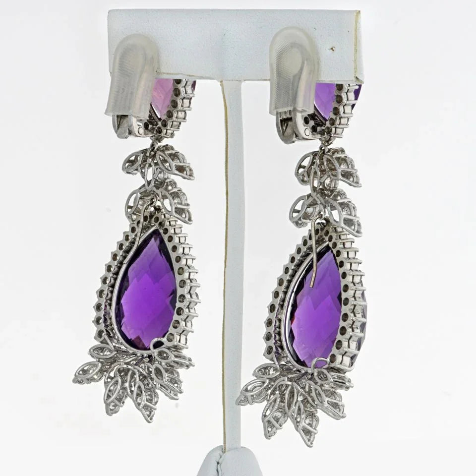 Amethyst 18K White Gold 16.00cts Diamond Drop Earrings - The Back Vault