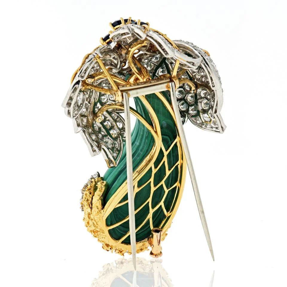 1970's 18K Yellow Gold 15 carat Diamond & Sapphire Mushroom Brooch - The Back Vault