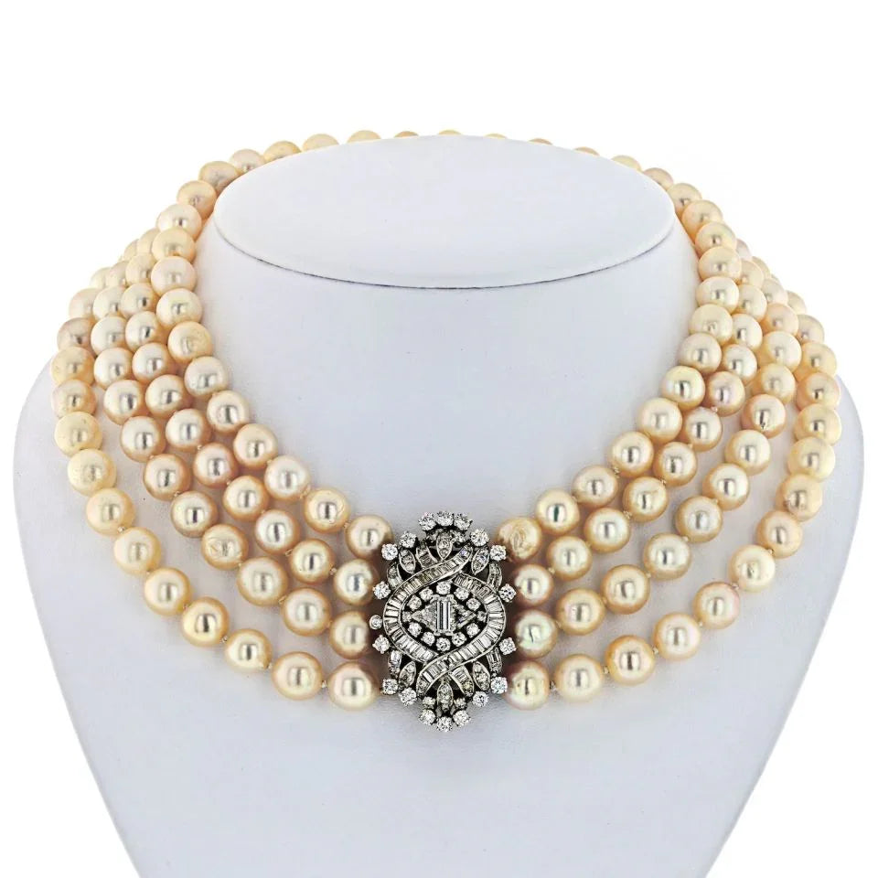 Platinum Pearl and Diamond Choker Necklace - The Back Vault