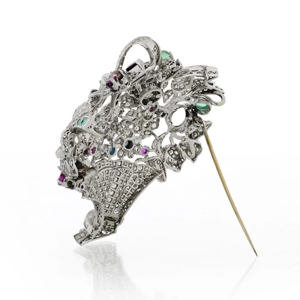 1950's Platinum Multi-color Gemstone And Diamond Brooch - The Back Vault