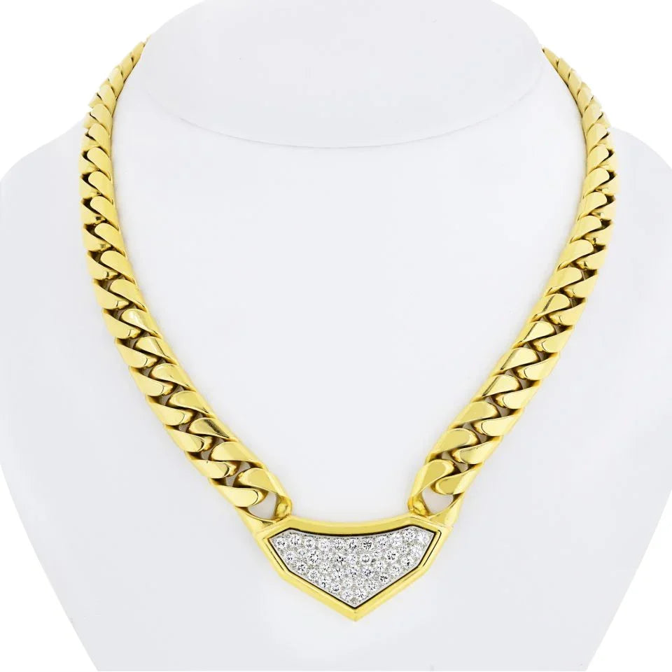 David Webb 1970's Platinum & 18K Yellow Gold 3.75cts Diamond Link Necklace - The Back Vault