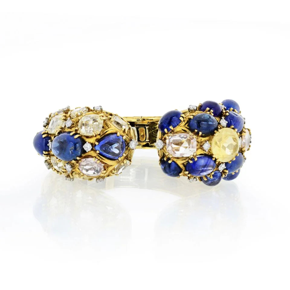 David Webb 18K Yellow Gold Diamond, Colored Sapphire Bracelet - The Back Vault