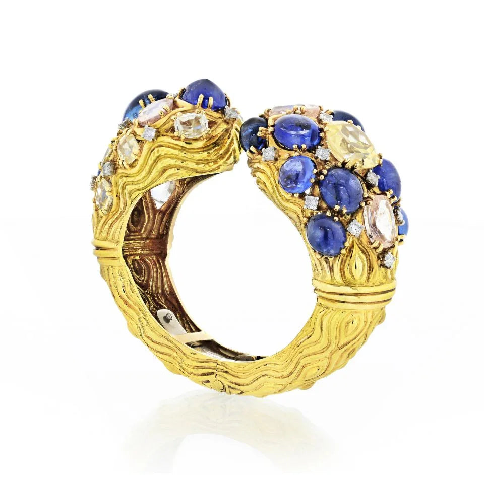 David Webb 18K Yellow Gold Diamond, Colored Sapphire Bracelet - The Back Vault