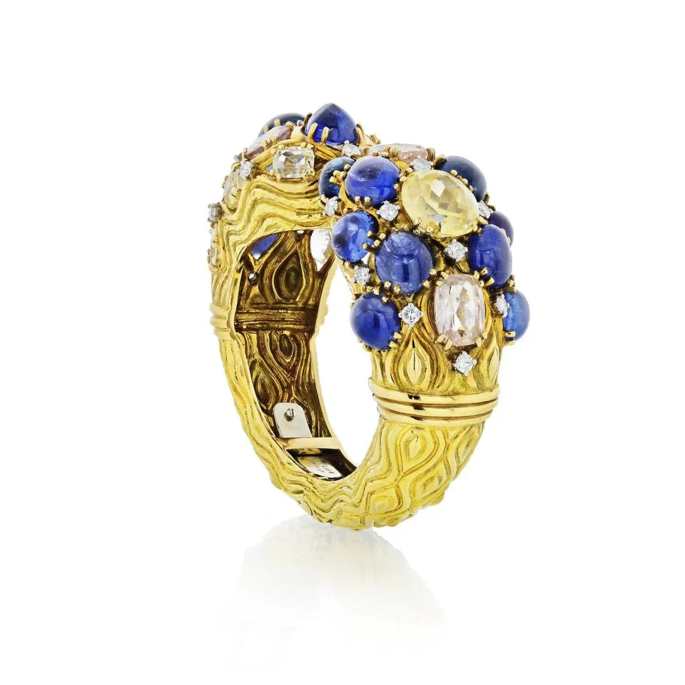 David Webb 18K Yellow Gold Diamond, Colored Sapphire Bracelet - The Back Vault