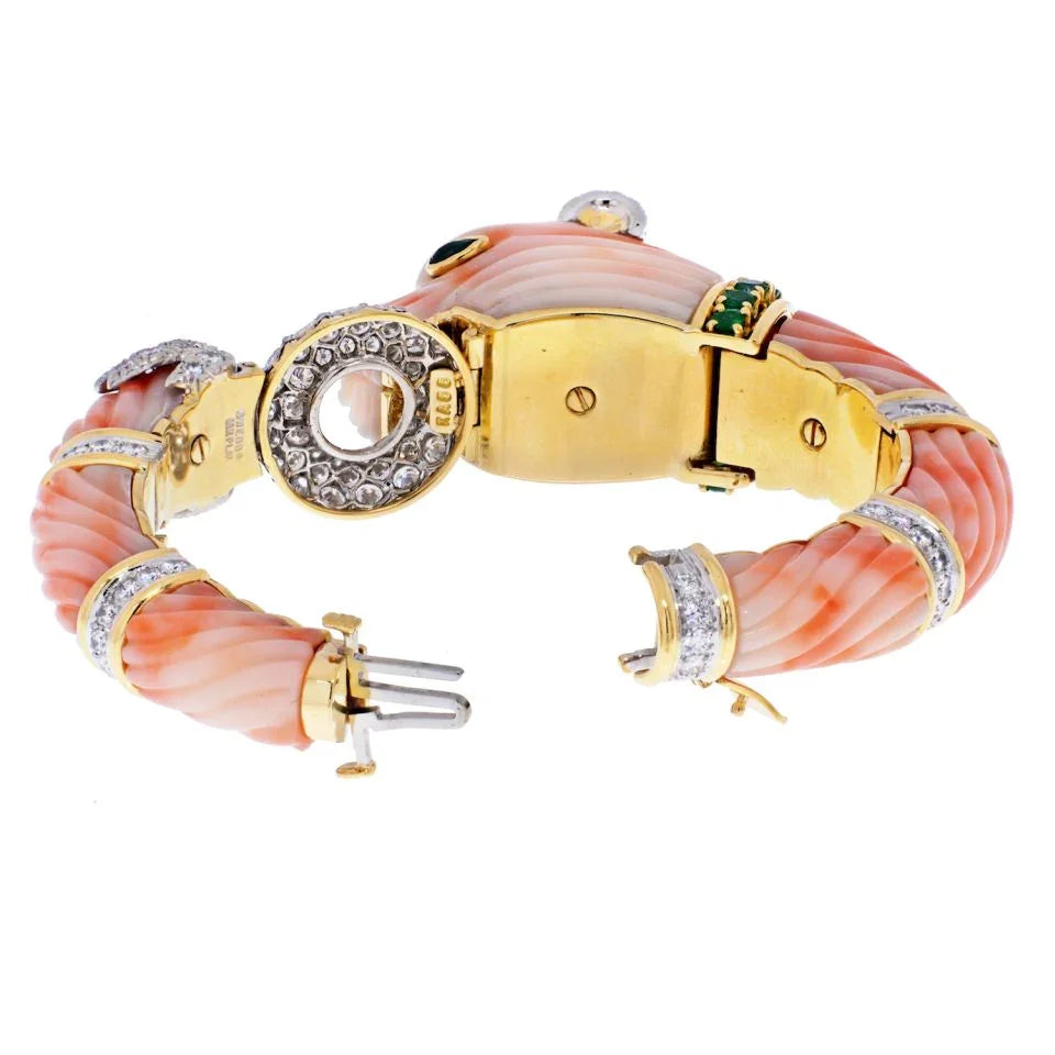 David Webb Coral 18K Yellow Gold Angel Skin Chimeral & Diamond Bracelet - The Back Vault