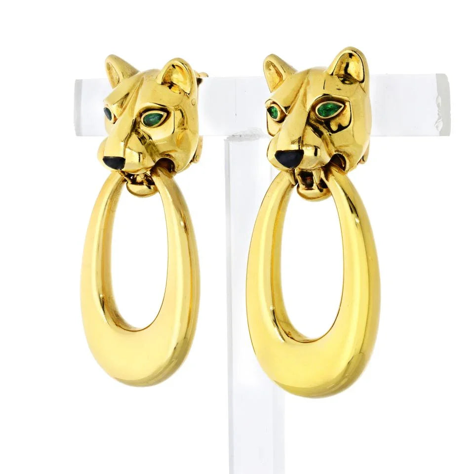 Cartier Panthere 18K Yellow Gold Door Knockers Clip Earrings - The Back Vault