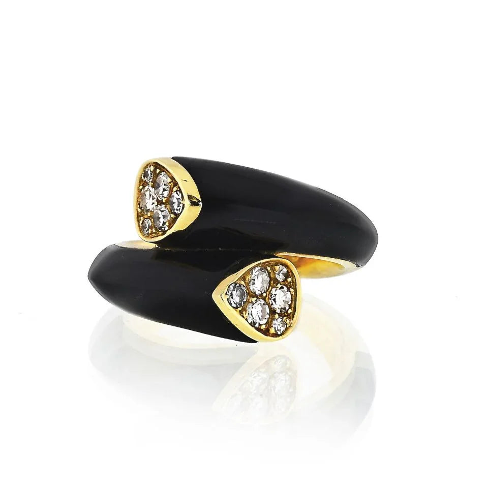 Van Cleef & Arpels Toi et Moi 18K Yellow Gold Diamond, Black Onyx Ring - The Back Vault