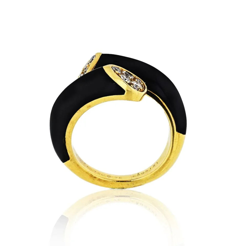 Van Cleef & Arpels Toi et Moi 18K Yellow Gold Diamond, Black Onyx Ring - The Back Vault