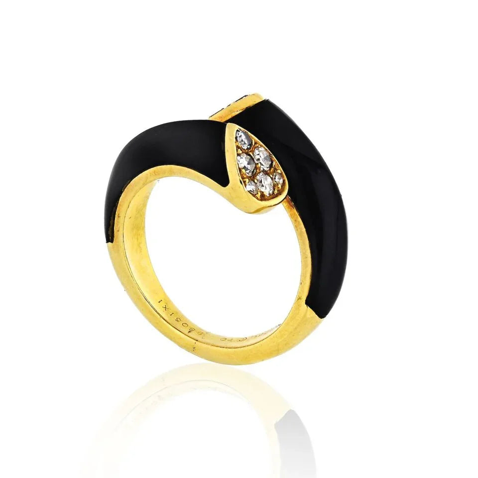 Van Cleef & Arpels Toi et Moi 18K Yellow Gold Diamond, Black Onyx Ring - The Back Vault