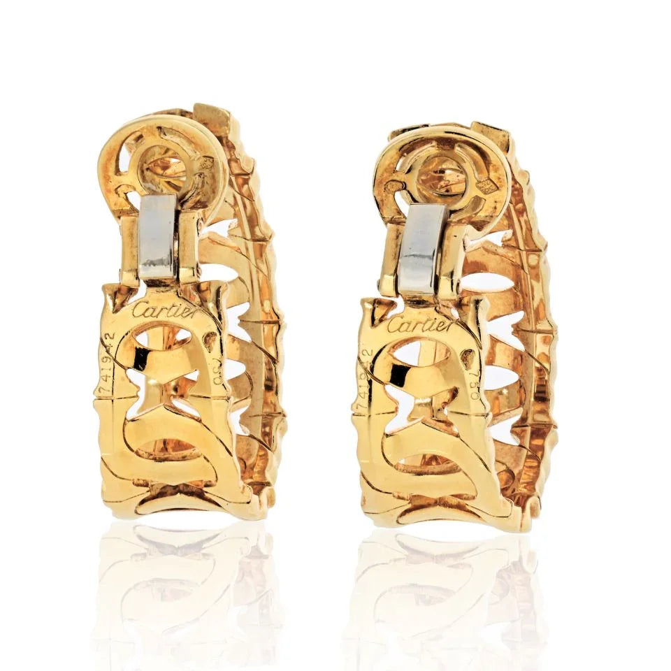 Cartier Double C 18K Yellow Gold Double C Motif Hoop Earrings - The Back Vault
