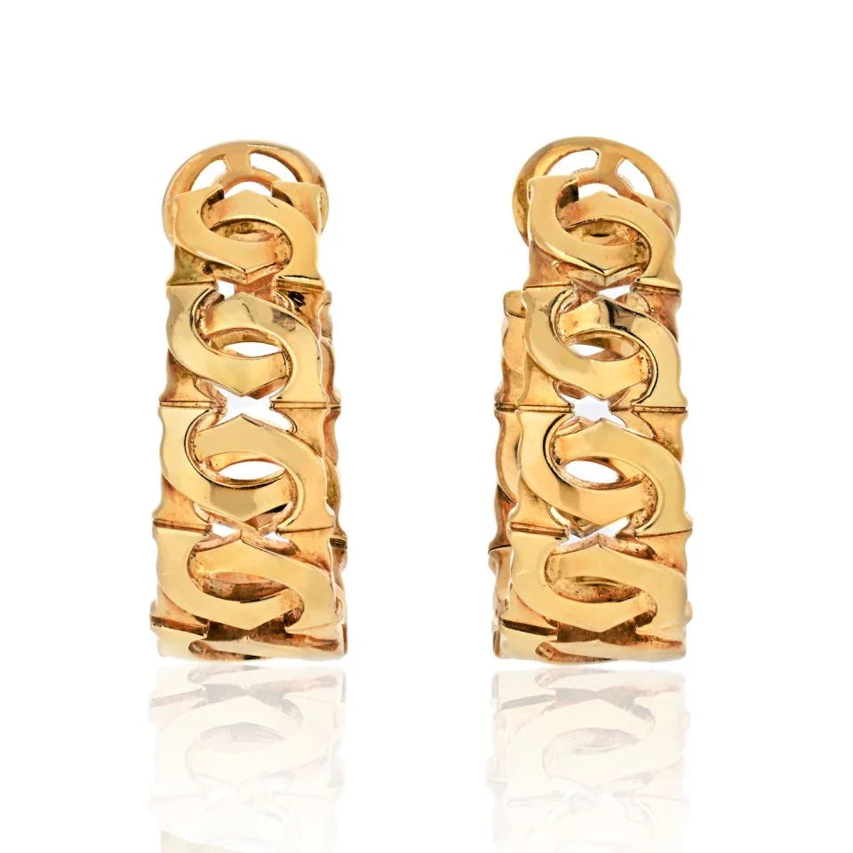 Cartier Double C 18K Yellow Gold Double C Motif Hoop Earrings - The Back Vault