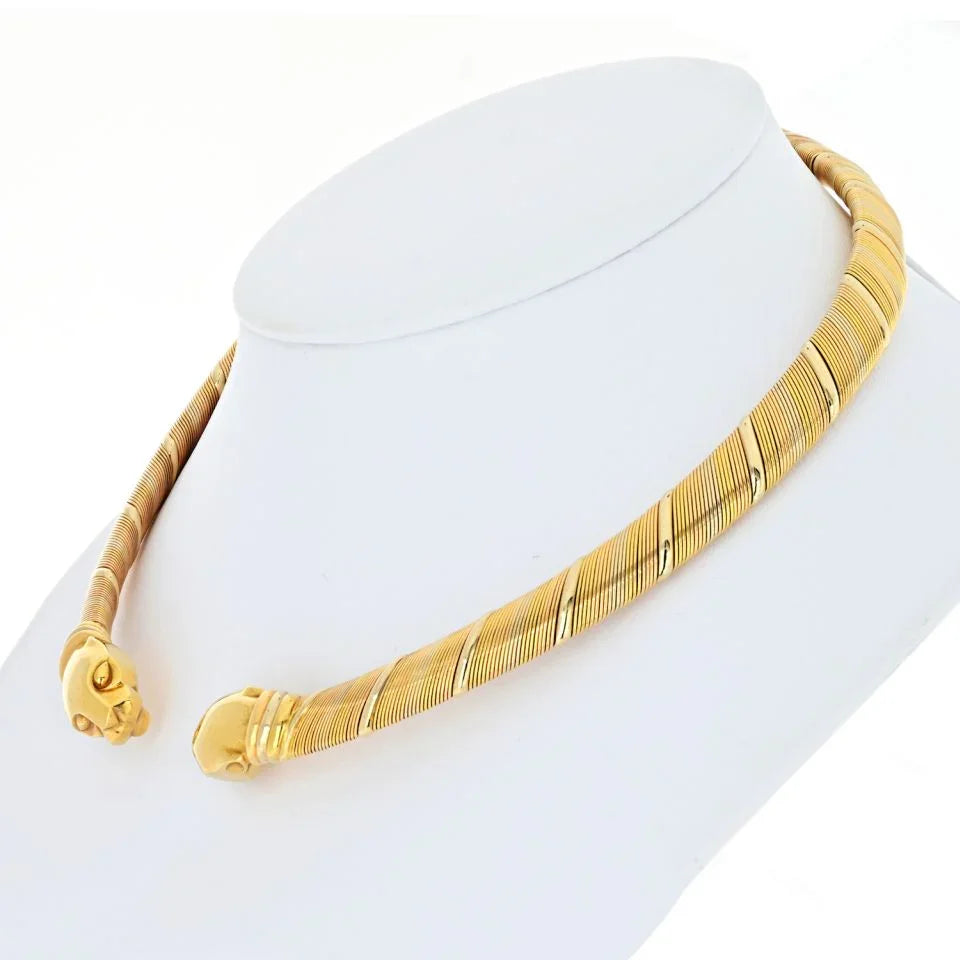 Cartier Choker 1990's Tri-color Double headed Panthere Necklace - The Back Vault