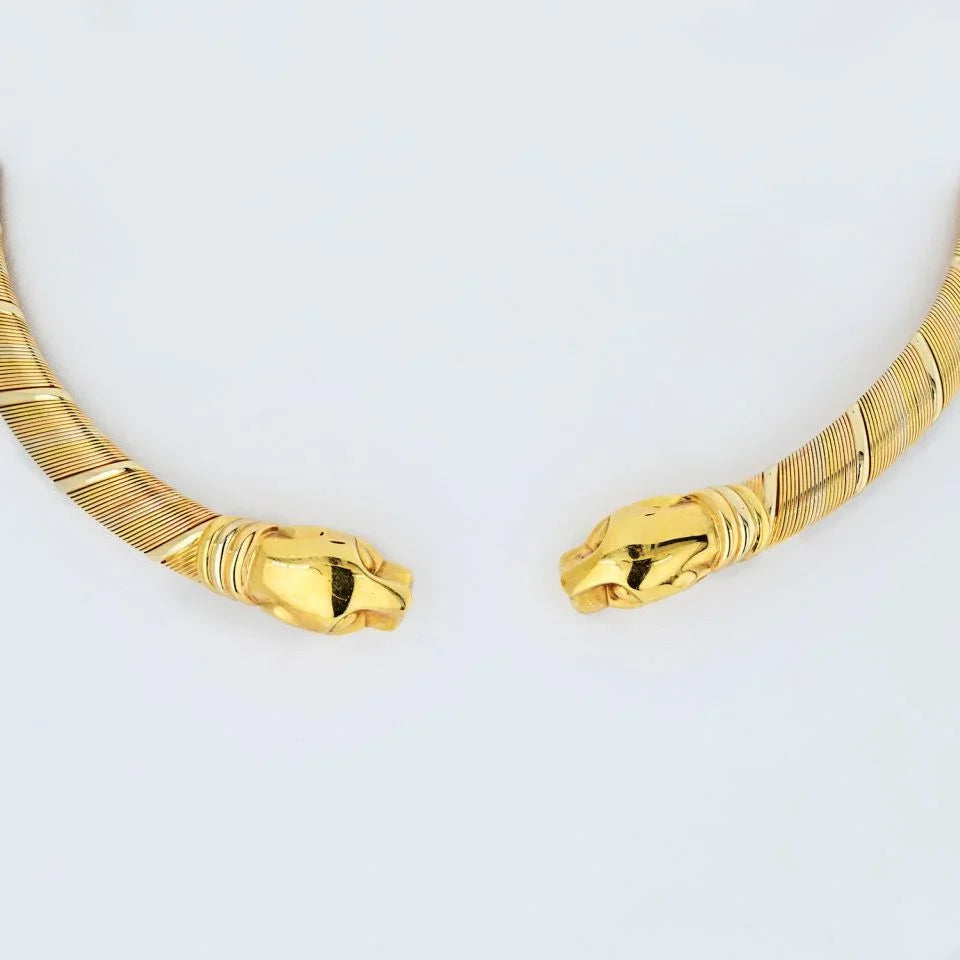 Cartier Choker 1990's Tri-color Double headed Panthere Necklace - The Back Vault