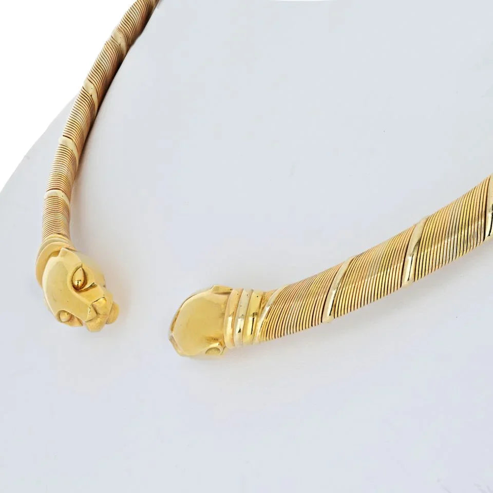 Cartier Choker 1990's Tri-color Double headed Panthere Necklace - The Back Vault