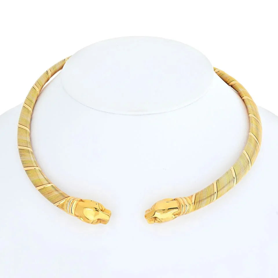 Cartier Choker 1990's Tri-color Double headed Panthere Necklace - The Back Vault