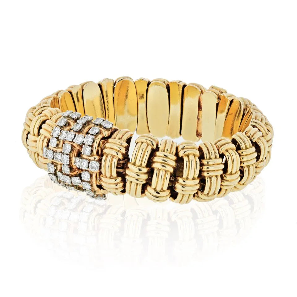 Verdura 1950's 14K Yellow Gold Link 4.50 Carat Diamond Watch And Bracelet - The Back Vault