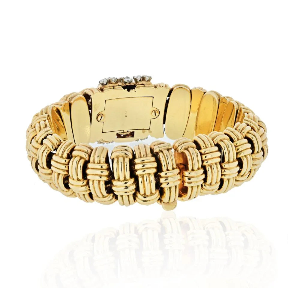 Verdura 1950's 14K Yellow Gold Link 4.50 Carat Diamond Watch And Bracelet - The Back Vault