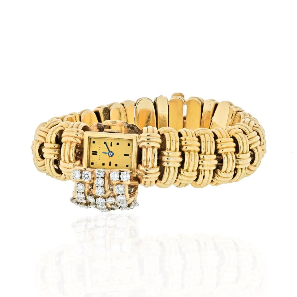 Verdura 1950's 14K Yellow Gold Link 4.50 Carat Diamond Watch And Bracelet - The Back Vault