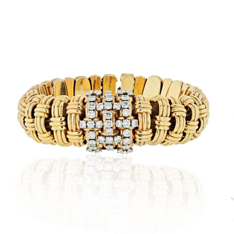 Verdura 1950's 14K Yellow Gold Link 4.50 Carat Diamond Watch And Bracelet - The Back Vault