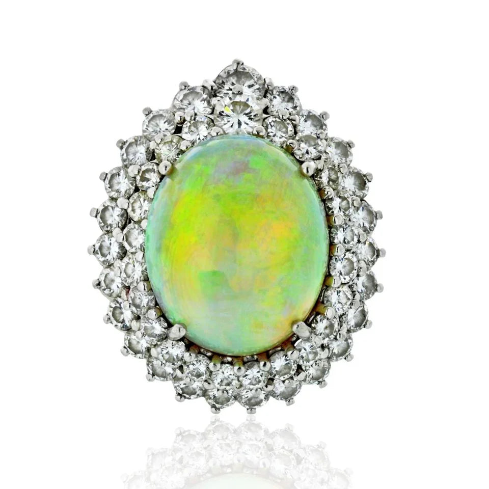 1970's Platinum Large Fire Opal And Diamond Ring - The Back Vault