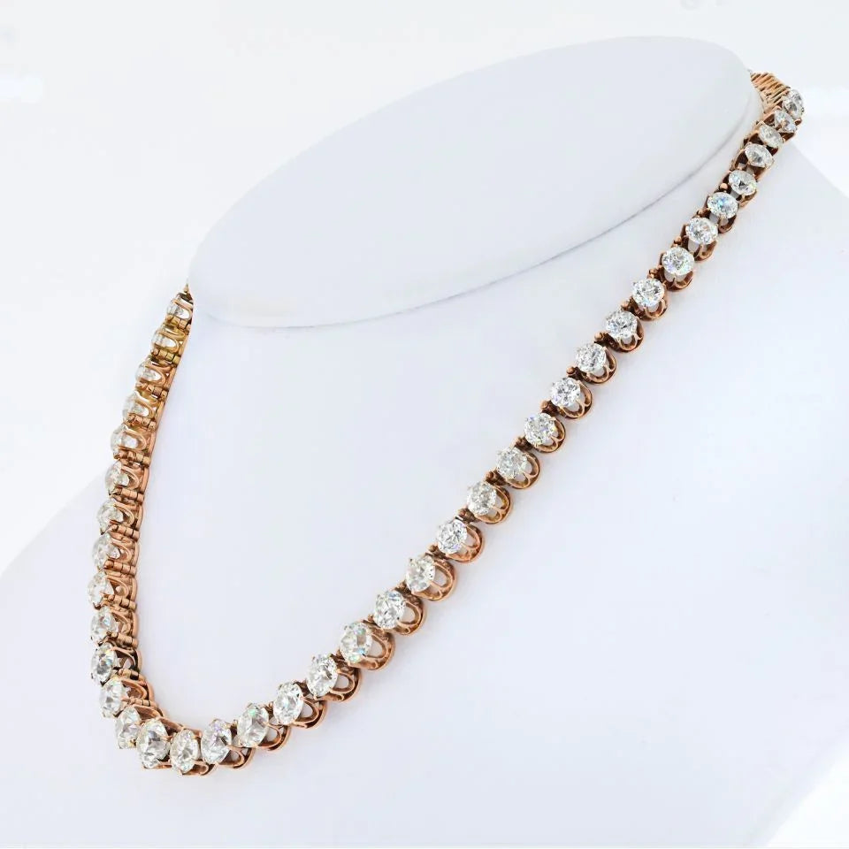 14K Rose Gold 24.50 Carat Old Mine Diamond Rivere Riviera - The Back Vault