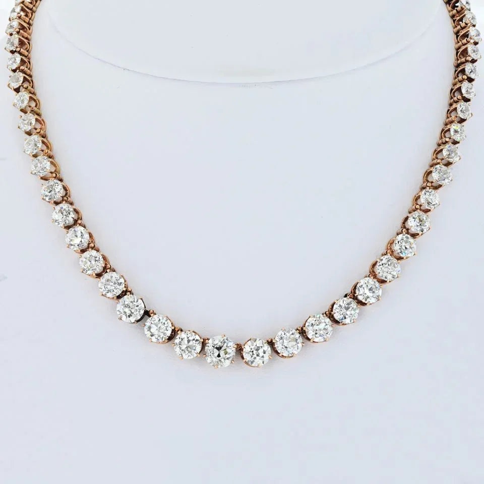 14K Rose Gold 24.50 Carat Old Mine Diamond Rivere Riviera - The Back Vault