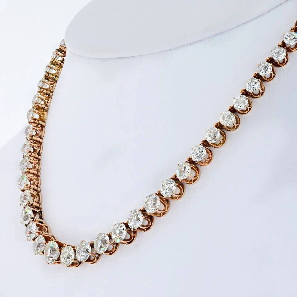 14K Rose Gold 24.50 Carat Old Mine Diamond Rivere Riviera - The Back Vault