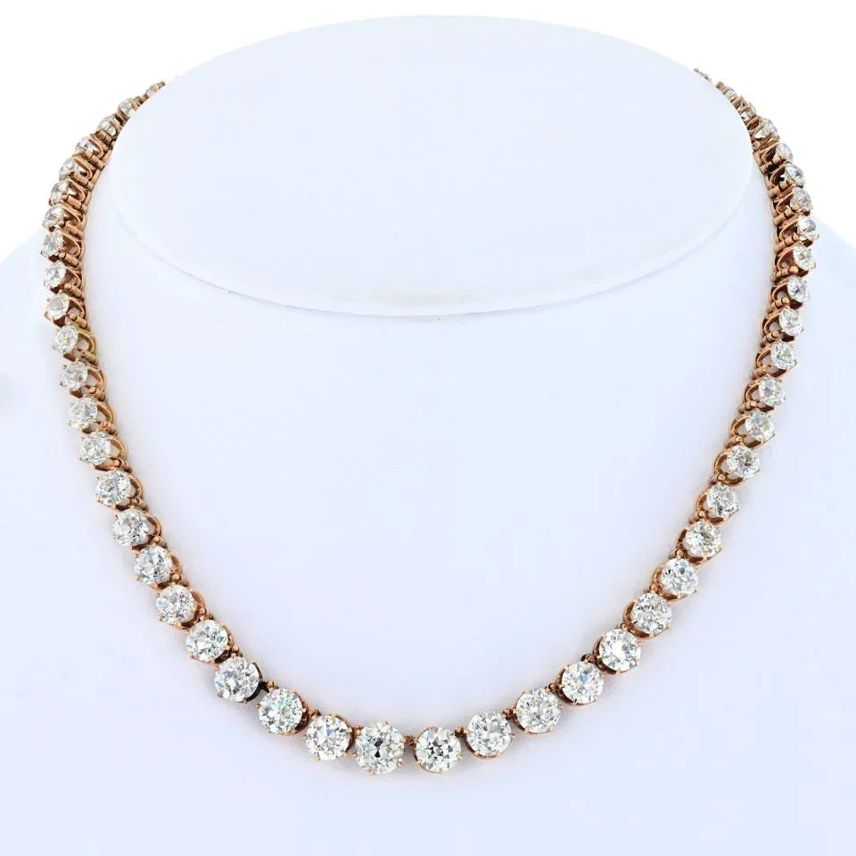 14K Rose Gold 24.50 Carat Old Mine Diamond Rivere Riviera - The Back Vault