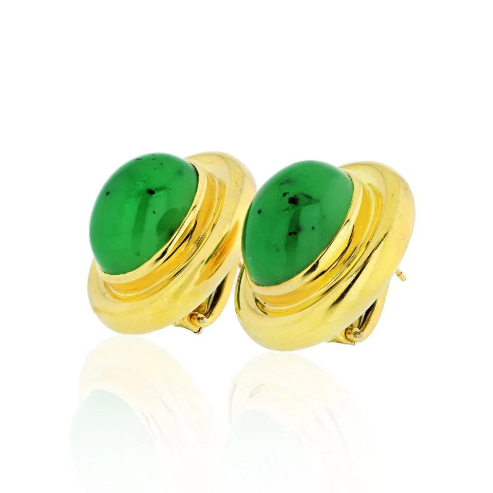 Tiffany & Co. Paloma Picasso 18K Yellow Gold Dome Jadeite Jade Earrings - The Back Vault