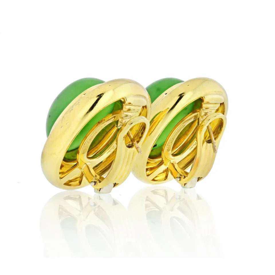 Tiffany & Co. Paloma Picasso 18K Yellow Gold Dome Jadeite Jade Earrings - The Back Vault