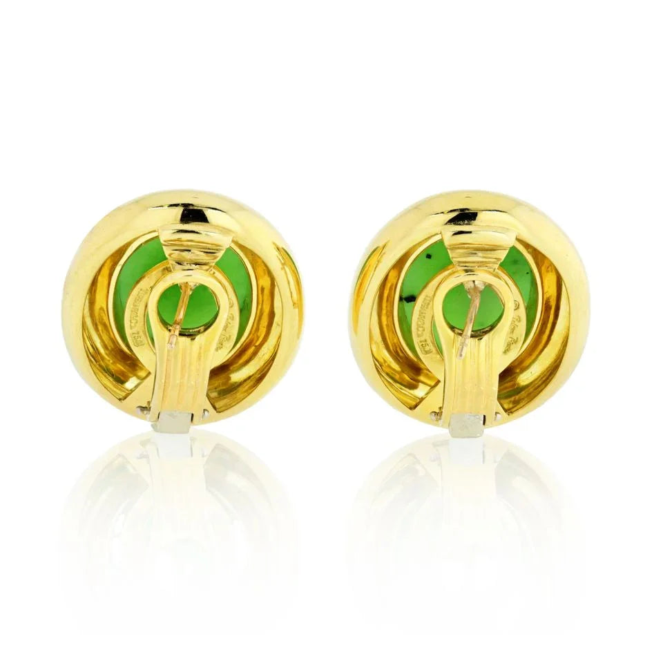 Tiffany & Co. Paloma Picasso 18K Yellow Gold Dome Jadeite Jade Earrings - The Back Vault