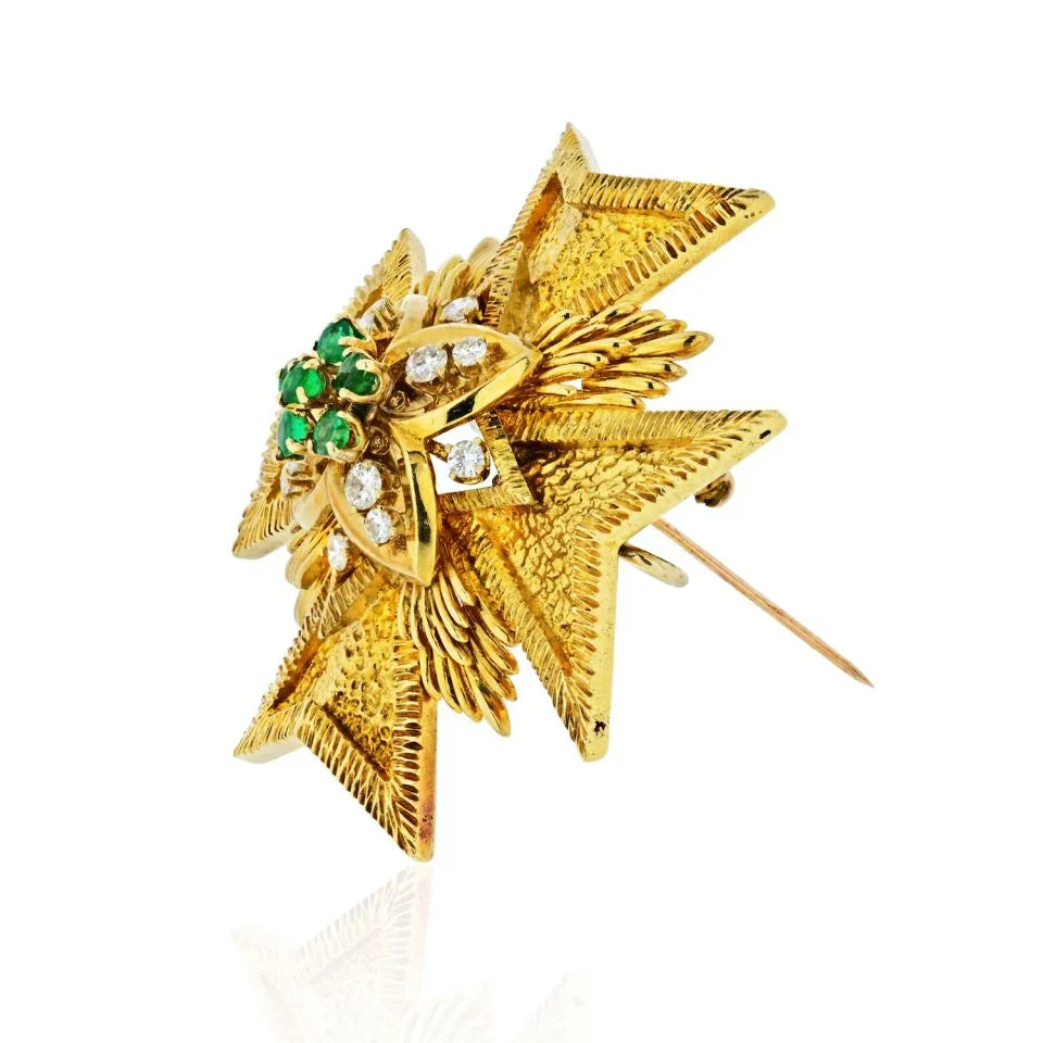 Van Cleef & Arpels Maltese Cr 18K Yellow Gold Diamond And Emerald Pendant And Brooch - The Back Vault