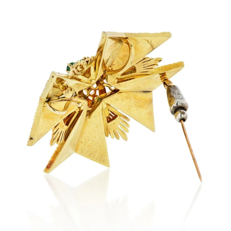 Van Cleef & Arpels Maltese Cr 18K Yellow Gold Diamond And Emerald Pendant And Brooch - The Back Vault