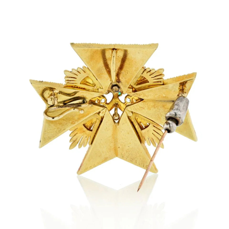 Van Cleef & Arpels Maltese Cr 18K Yellow Gold Diamond And Emerald Pendant And Brooch - The Back Vault