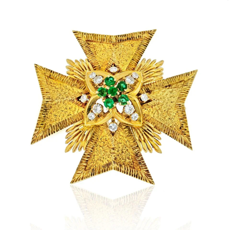 Van Cleef & Arpels Maltese Cr 18K Yellow Gold Diamond And Emerald Pendant And Brooch - The Back Vault