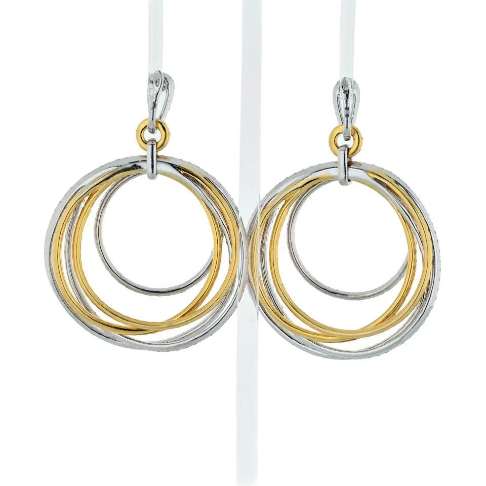18K Two Tone 24.57 Carat Pave White And Chocolate Diamond Dangling Hoop Earrings - The Back Vault