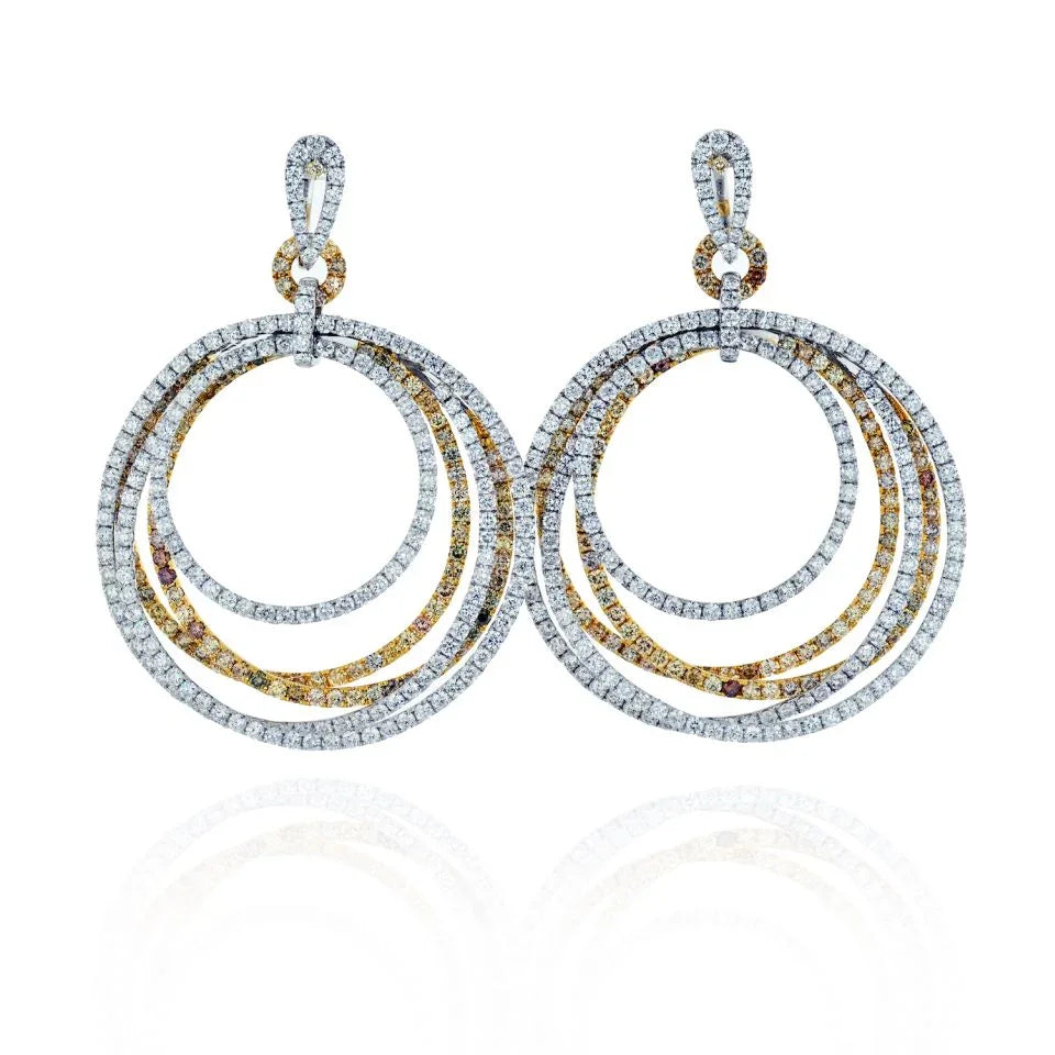 18K Two Tone 24.57 Carat Pave White And Chocolate Diamond Dangling Hoop Earrings - The Back Vault