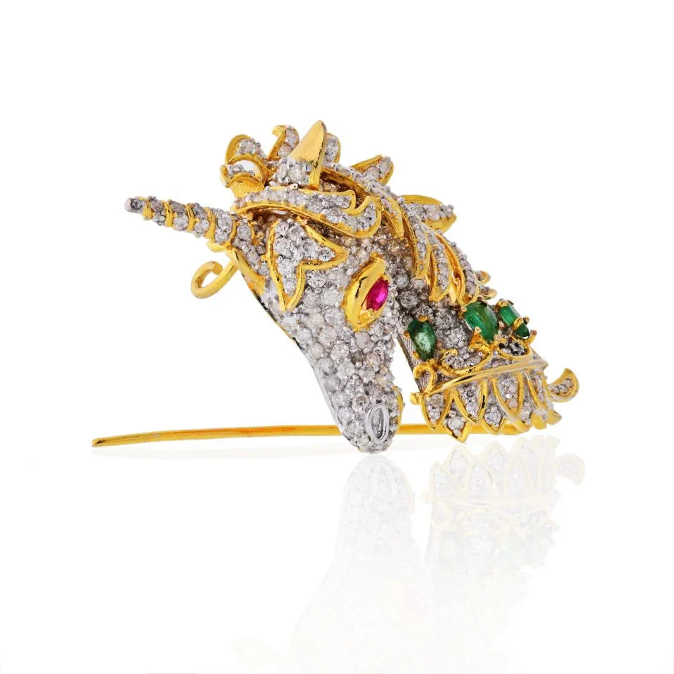 Unicorn 14K Yellow Gold Diamond Brooch - The Back Vault