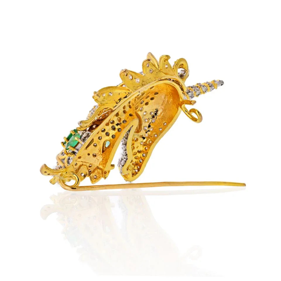 Unicorn 14K Yellow Gold Diamond Brooch - The Back Vault
