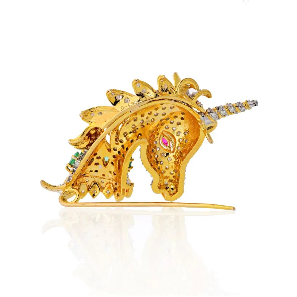 Unicorn 14K Yellow Gold Diamond Brooch - The Back Vault
