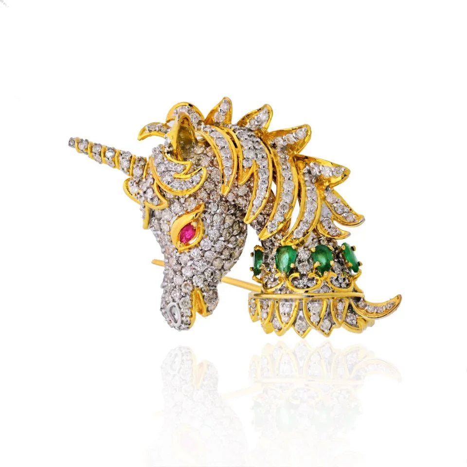 Unicorn 14K Yellow Gold Diamond Brooch - The Back Vault