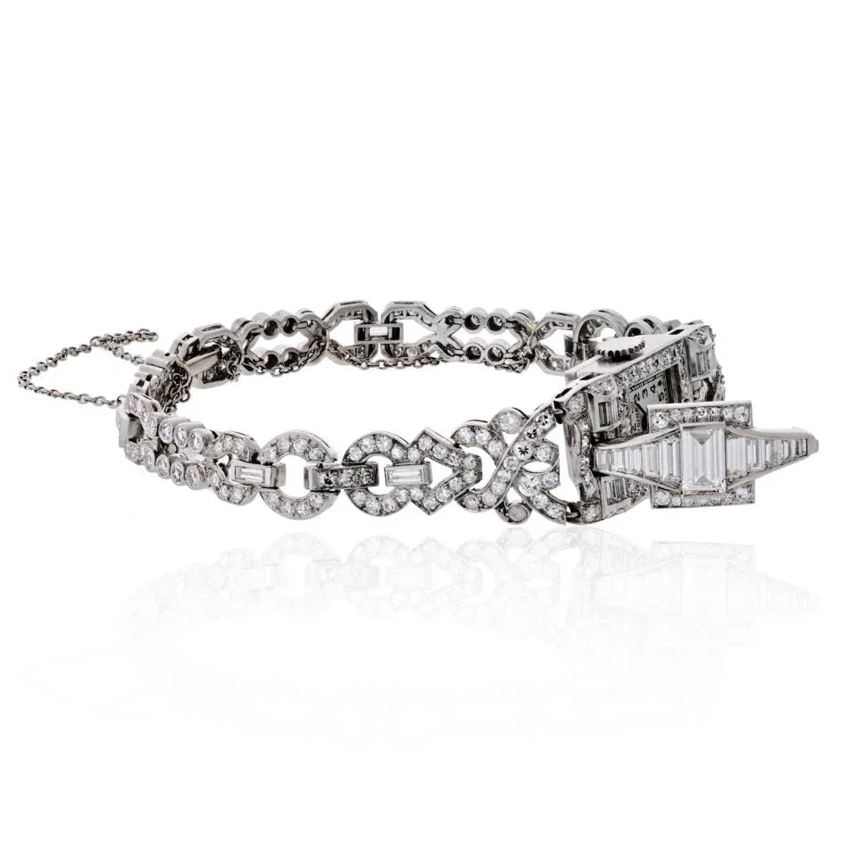 Art Deco Platinum 6.50 carat Diamond Glycine Wrist Women Watch - The Back Vault