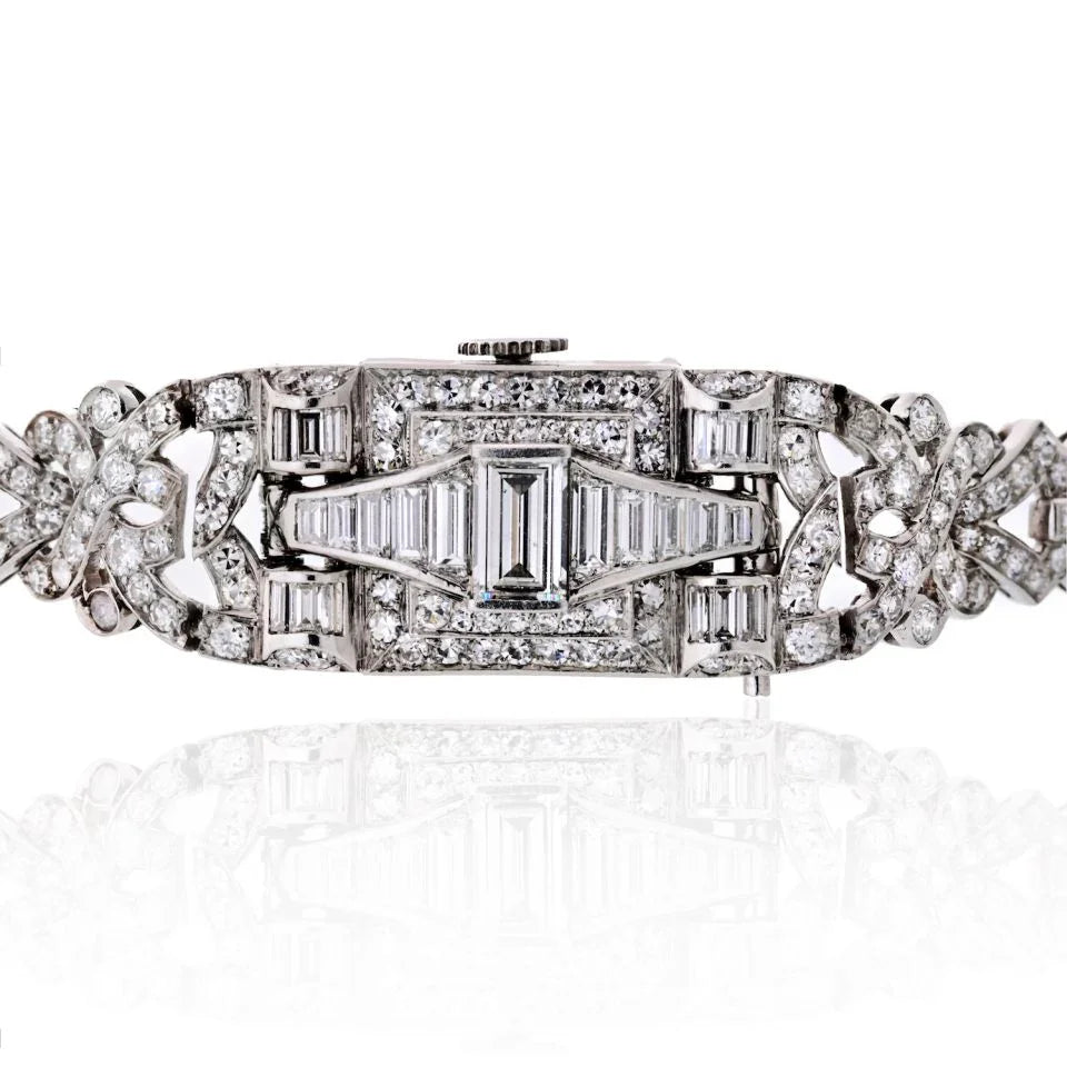 Art Deco Platinum 6.50 carat Diamond Glycine Wrist Women Watch - The Back Vault