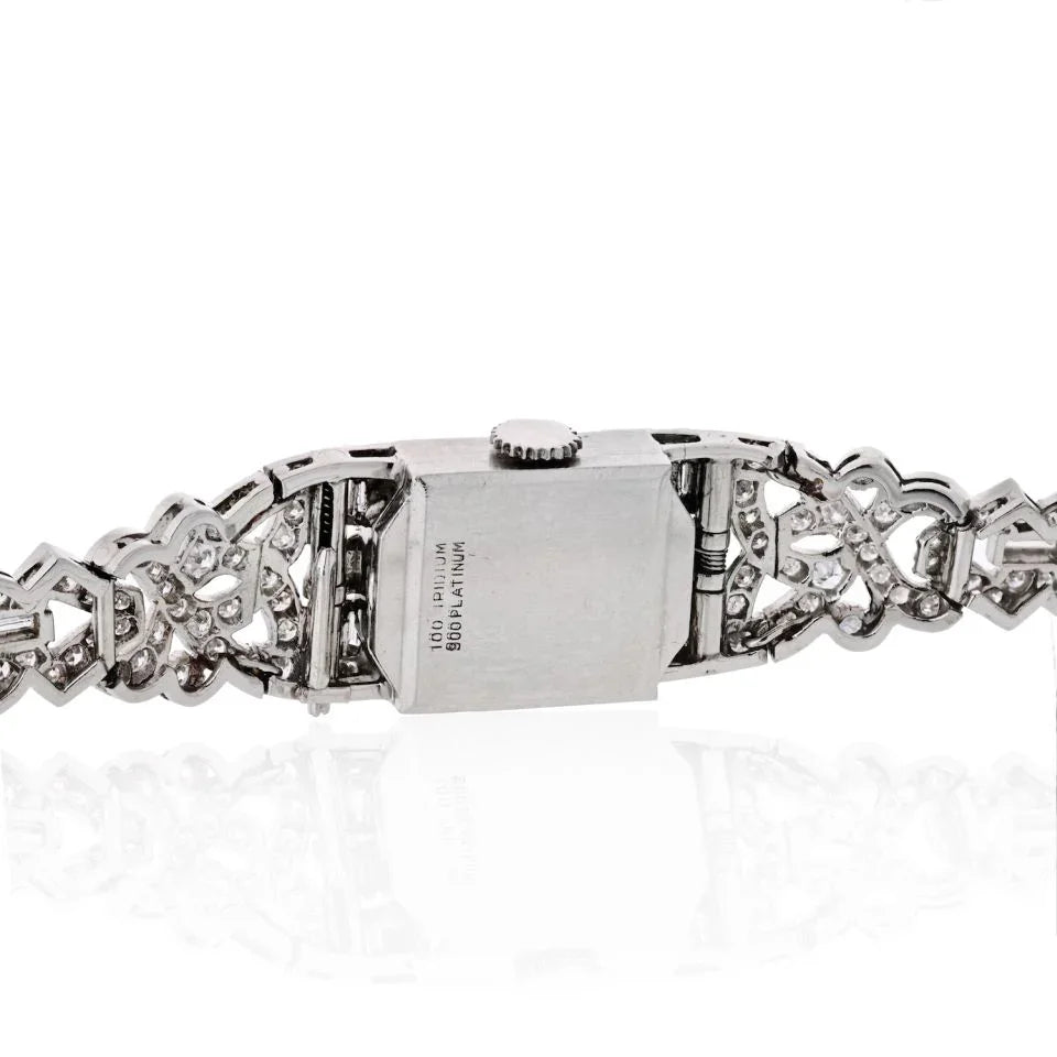 Art Deco Platinum 6.50 carat Diamond Glycine Wrist Women Watch - The Back Vault