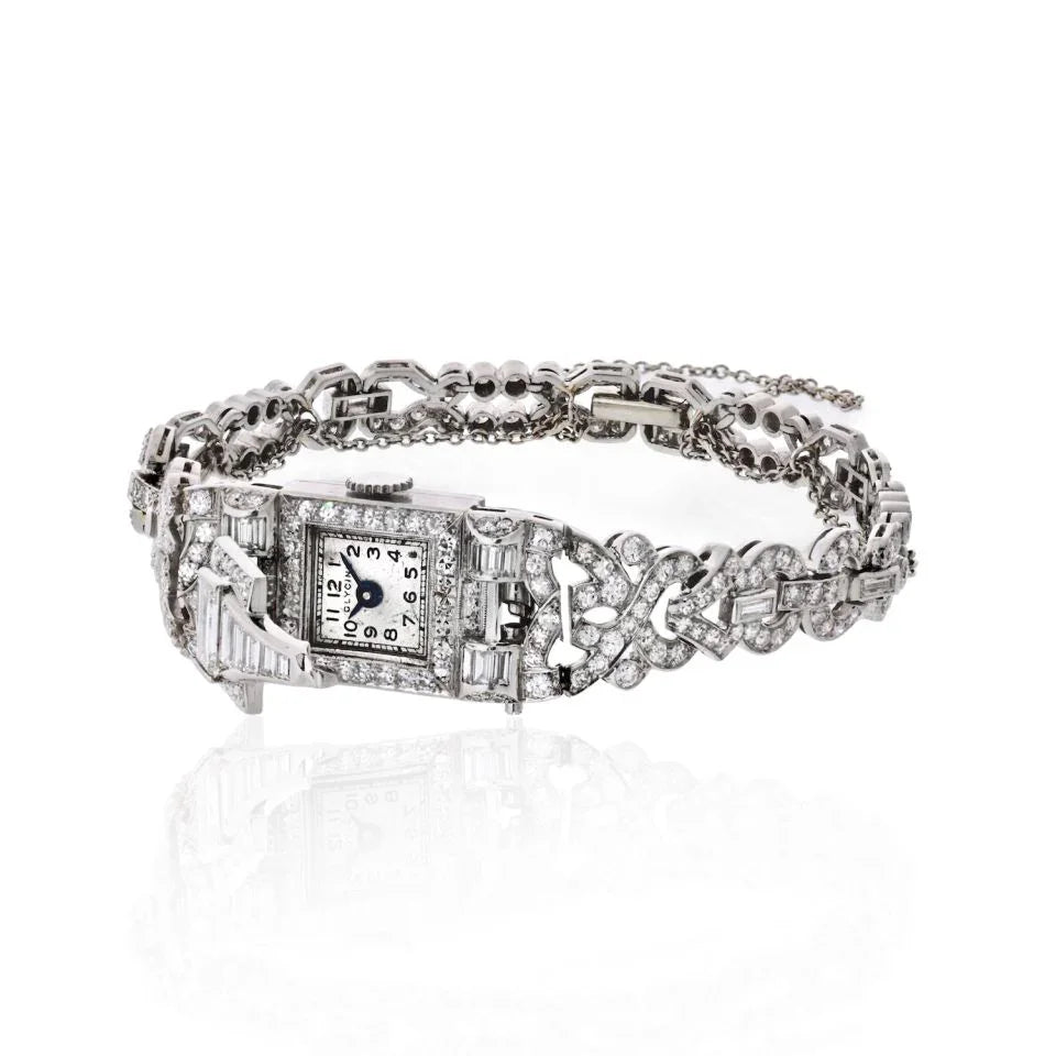 Art Deco Platinum 6.50 carat Diamond Glycine Wrist Women Watch - The Back Vault