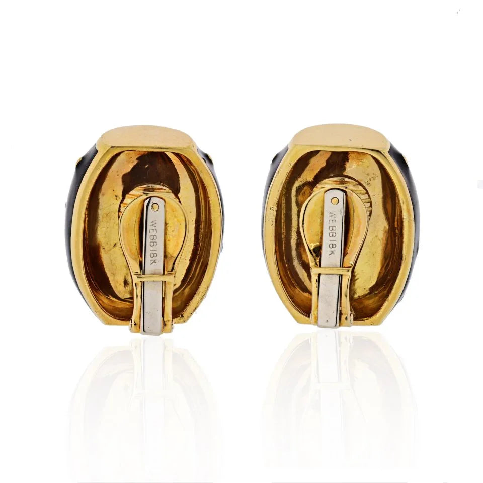 David Webb 18K Yellow Gold Black Enamel Gold Spotted Earrings - The Back Vault